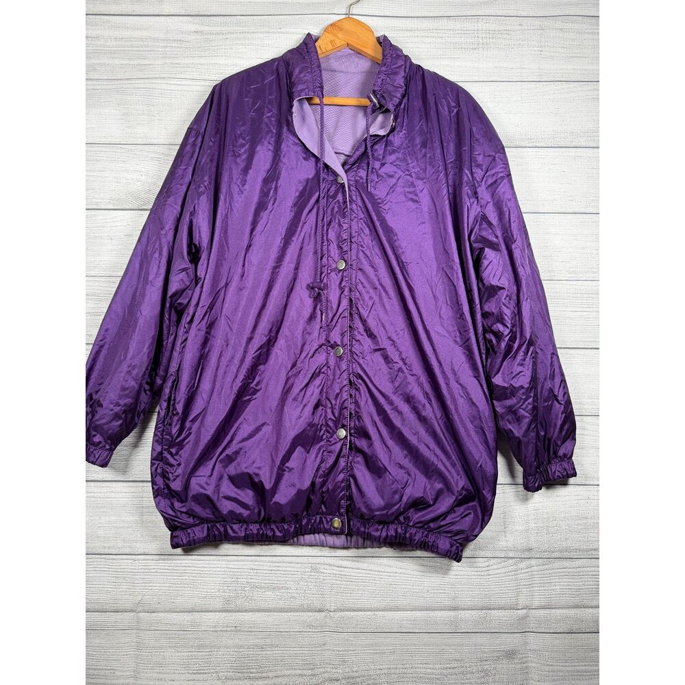 Totes Womens Large Purple Nylon Snap Front Windbreaker Rain Jacket Bin G